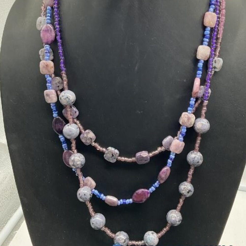 Natural Amethyst and Rose Quartz Chunky Mixed Bead Statement Necklace 22 inch